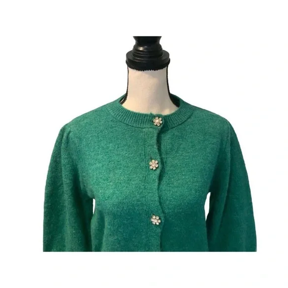 Zara Green Sweater Cardigan with flower gems - Picture 5 of 12